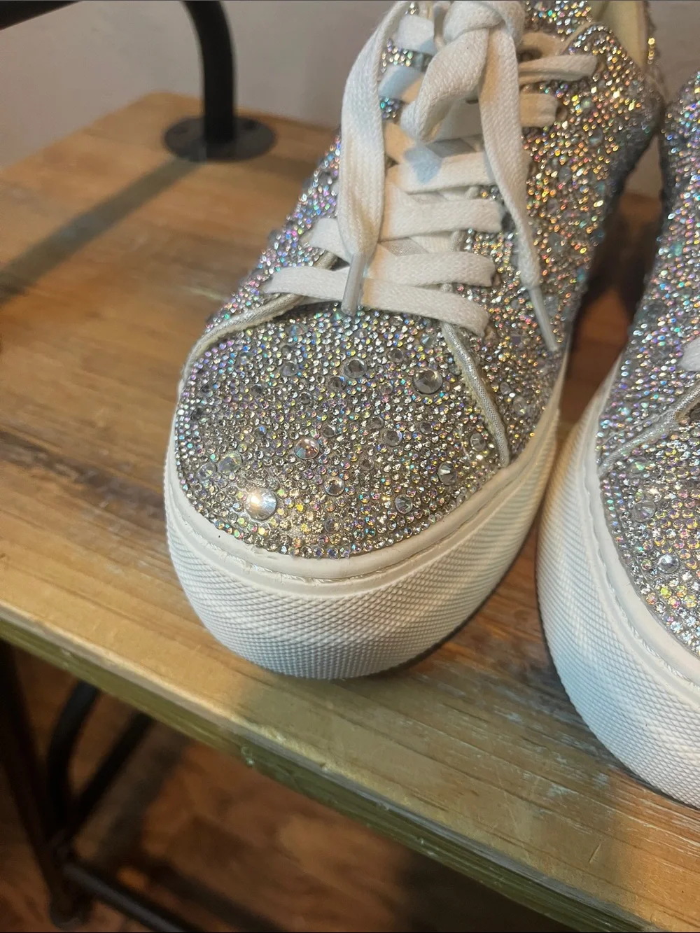 Betsey Johnson Silver Crystal Rhinestone Embellished Platform Sneakers size 6.5